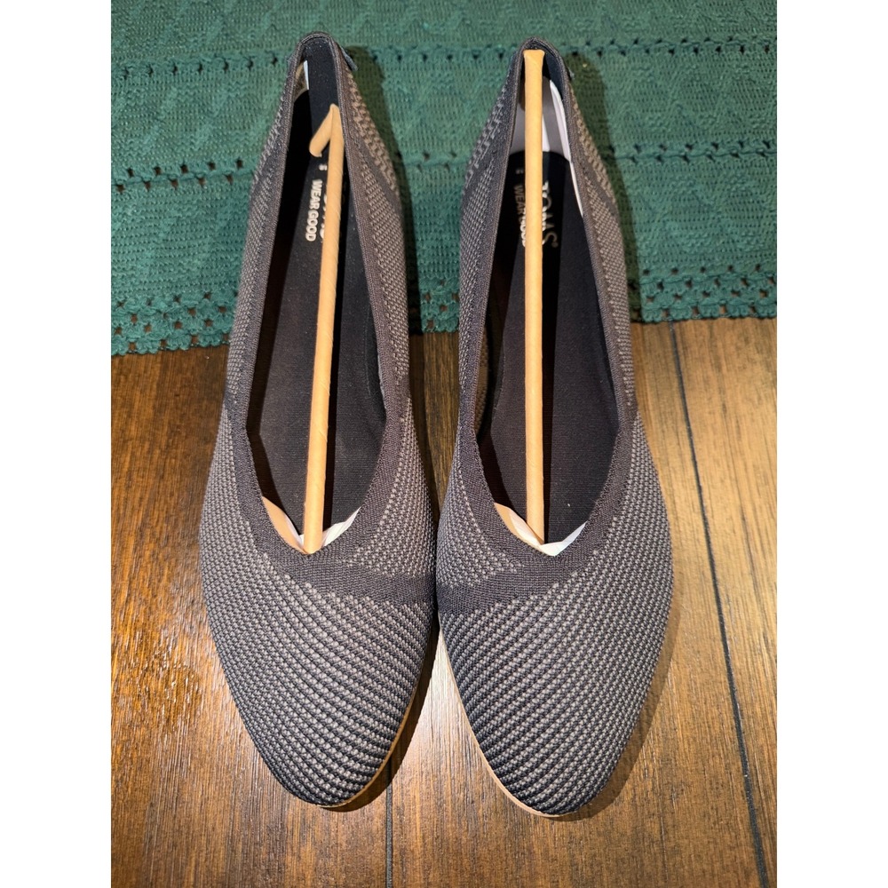 TOMS Jutti Knit Flats Dark Grey Charcoal Chevron Pointed Toe Shoes Womens 12